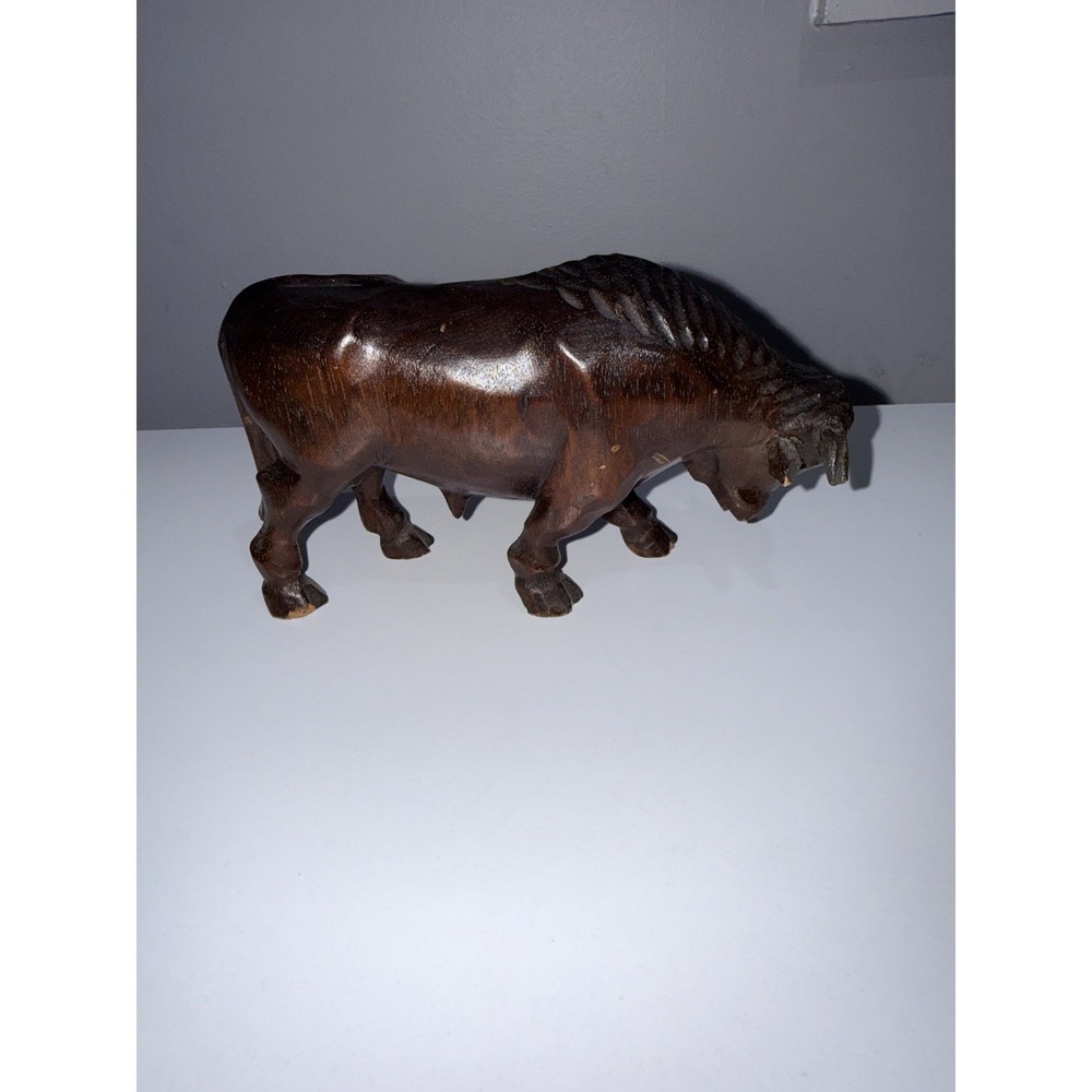 Vintage Dark Medium Wood Hand Carved Water Buffalo Ox Sculpture‎ Figurine
